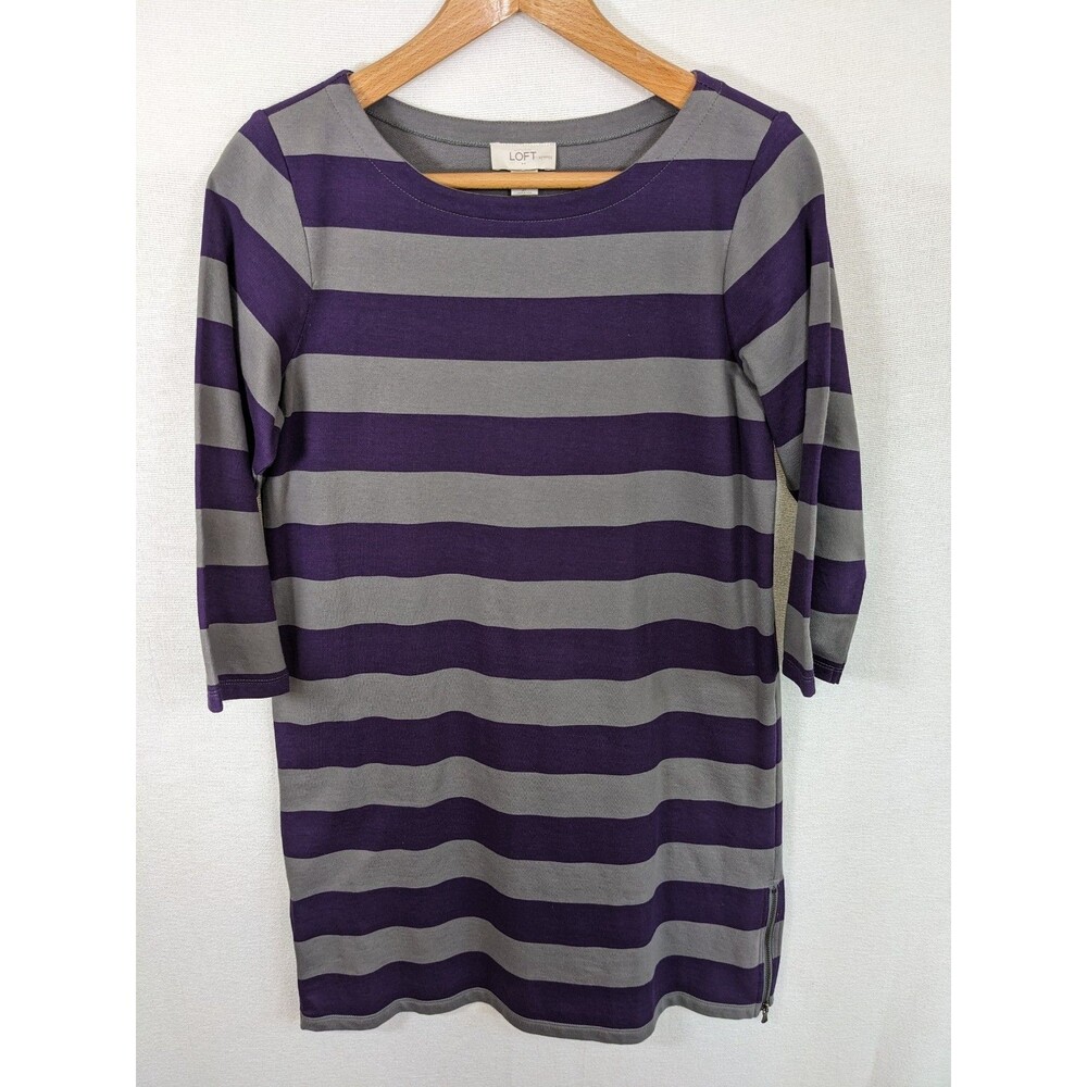 NWT Ann Taylor Loft Shirt Dress Grey Purple Rugby Striped Boatneck Shift Small P
